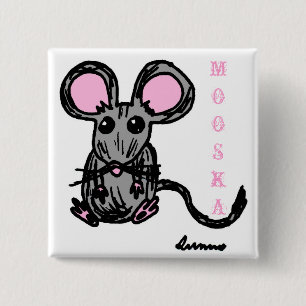Badge Carré 5 Cm Bouton de souris Mooska mignon
