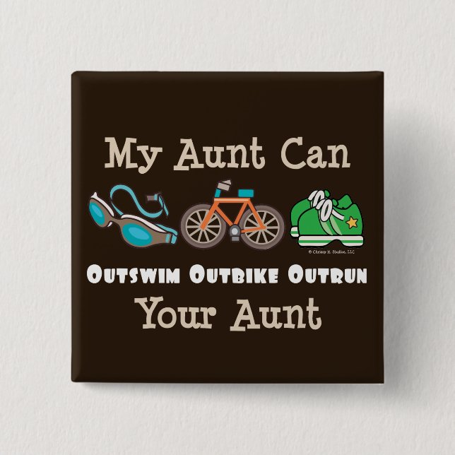Badge Carré 5 Cm Bouton de tante Outswim Outbike Outrun Triathlon (Devant)