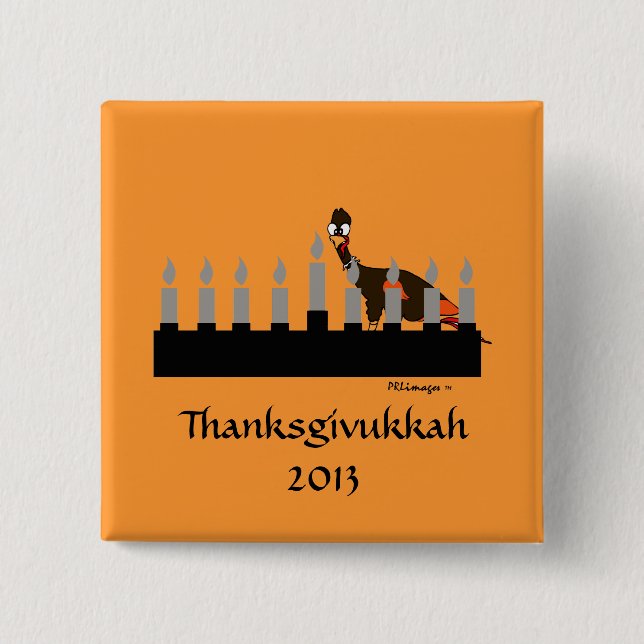 Badge Carré 5 Cm Bouton de Thanksgivukkah Menorah (Devant)