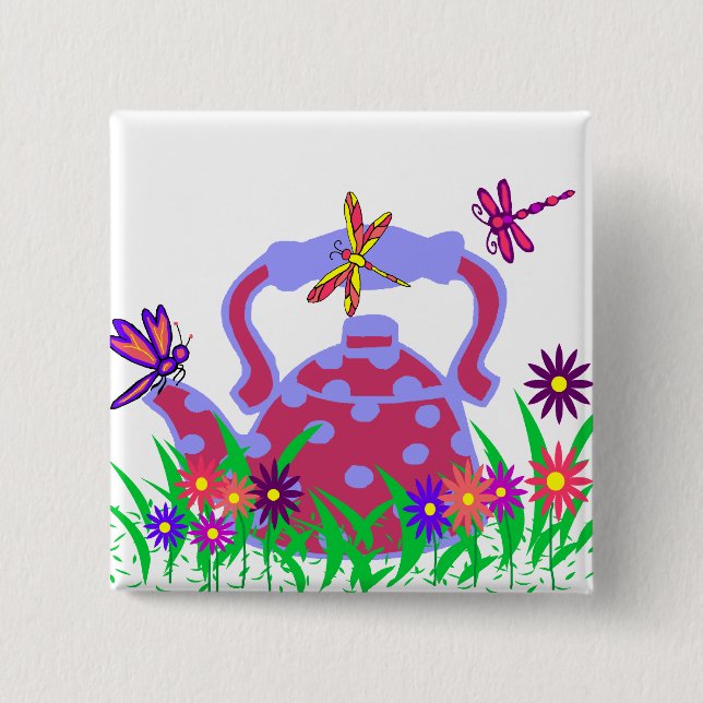 Badge Carré 5 Cm Bouton de théière de libellule (Devant)