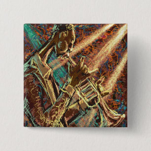 Badge Carré 5 Cm Bouton de trompette de JAZZ