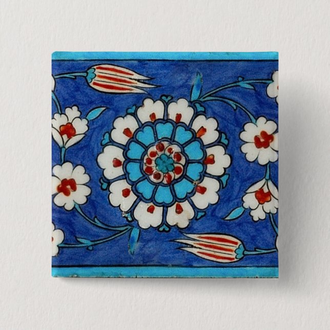Badge Carré 5 Cm bouton de tuile d'iznik (Devant)