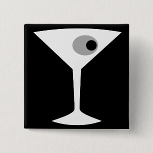 Badge Carré 5 Cm Bouton de verre Noir Martini