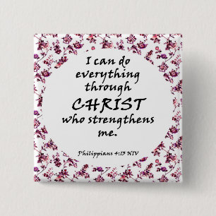 Badge Carré 5 Cm Bouton de verset biblique floral
