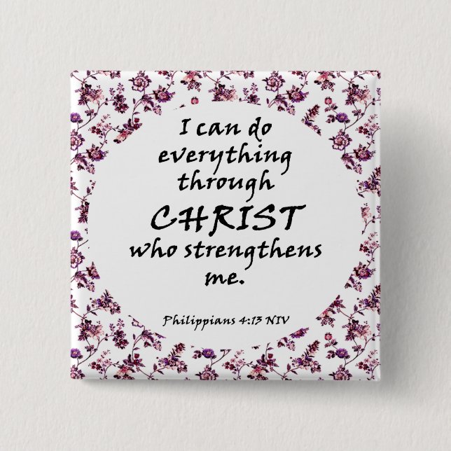 Badge Carré 5 Cm Bouton de verset biblique floral (Devant)
