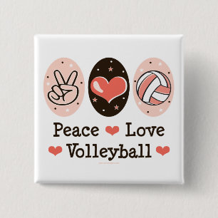 Badge Carré 5 Cm Bouton de volleyball d'amour de paix