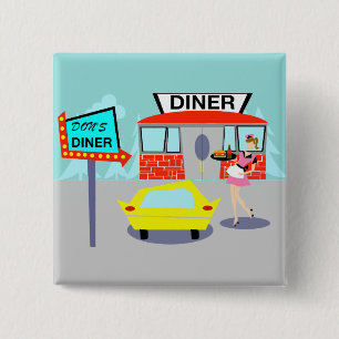 Badge Carré 5 Cm bouton de wagon-restaurant des années 1950