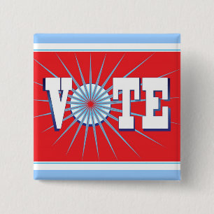 Badge Carré 5 Cm Bouton d'élections de VOTE - carré/rouge