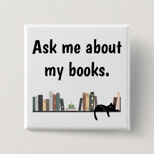Badge Carré 5 Cm Bouton Demandez-moi des informations sur mes livre