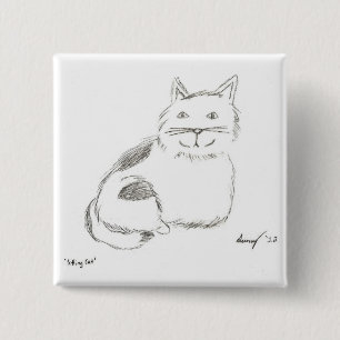 Badge Carré 5 Cm Bouton Dessin Kitty - Carré