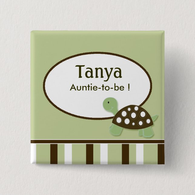 Badge Carré 5 Cm Bouton d'étiquette du nom du Baby shower de tortue (Devant)