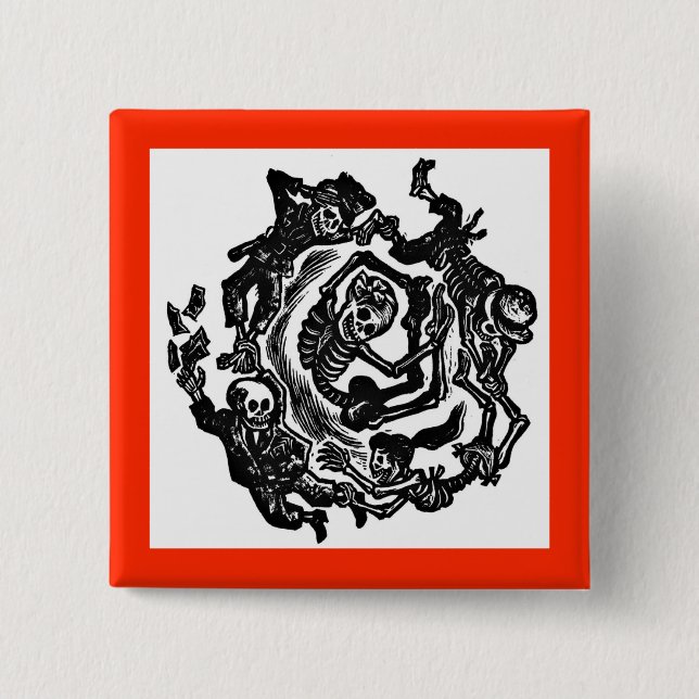 Badge Carré 5 Cm Bouton Dia de los muertos (Devant)