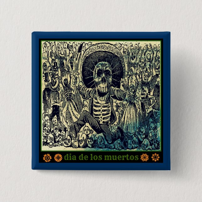 Badge Carré 5 Cm Bouton Dia de los muertos (Devant)