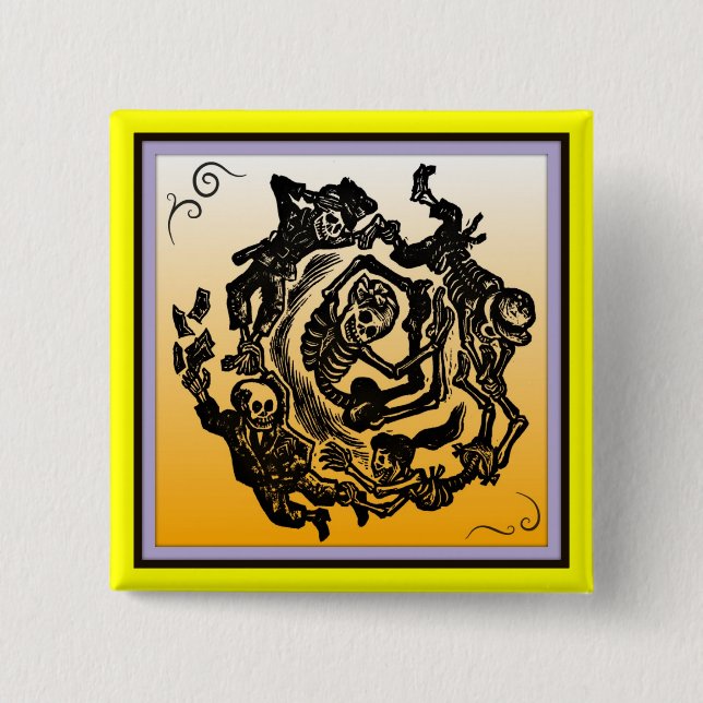 Badge Carré 5 Cm Bouton Dia de los muertos (Devant)