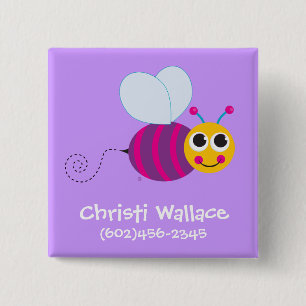 Badge Carré 5 Cm Bouton d'identification d'abeille
