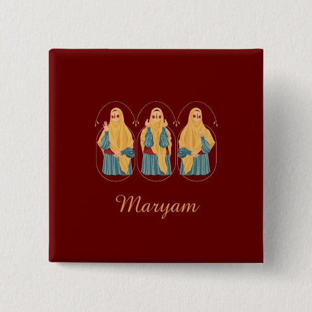 Badge Carré 5 Cm Bouton d'illustration musulmane personnalisée (Devant)