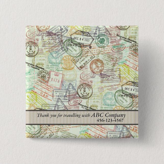 Badge Carré 5 Cm Bouton d'impression du tampon de passeport (Devant)