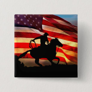 Badge Carré 5 Cm Bouton d'indicateur Cowboy et American Flag