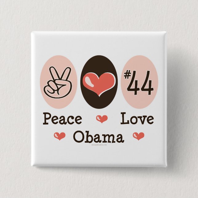 Badge Carré 5 Cm Bouton d'Obama 44 d'amour de paix (Devant)