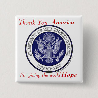 Badge Carré 5 Cm Bouton d'Obama. Merci pour l'espoir