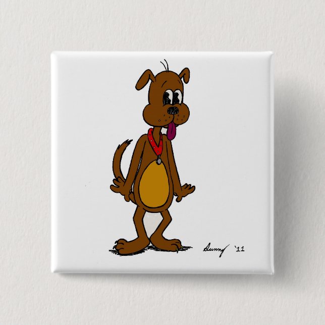Badge Carré 5 Cm Bouton Doggy Toon (Devant)
