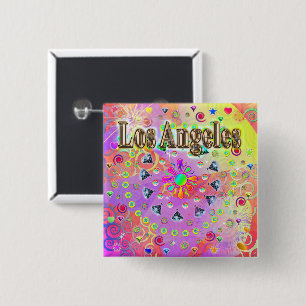 Badge Carré 5 Cm Bouton doré Lucky de Los Angeles