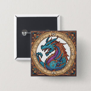 Badge Carré 5 Cm Bouton Dragon
