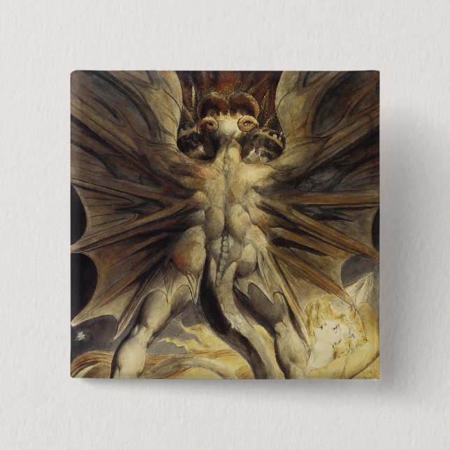 Badge Carré 5 Cm Bouton Dragon rouge (Devant)