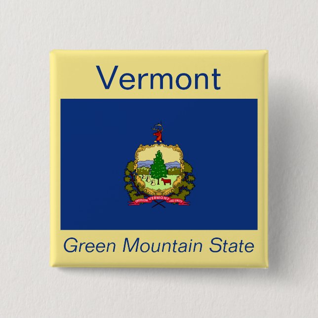 Badge Carré 5 Cm Bouton Drapeau du Vermont (Devant)