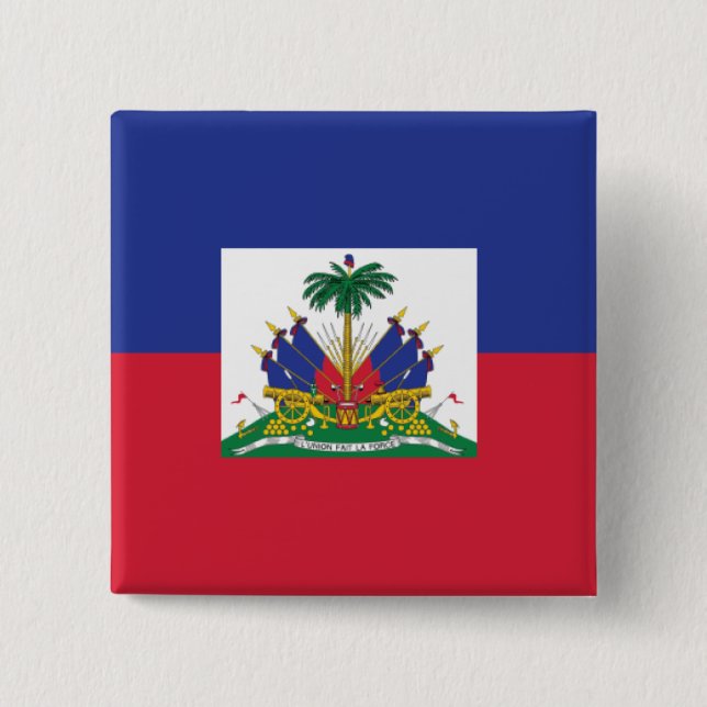 Badge Carré 5 Cm Bouton Drapeau Haïtien (Devant)
