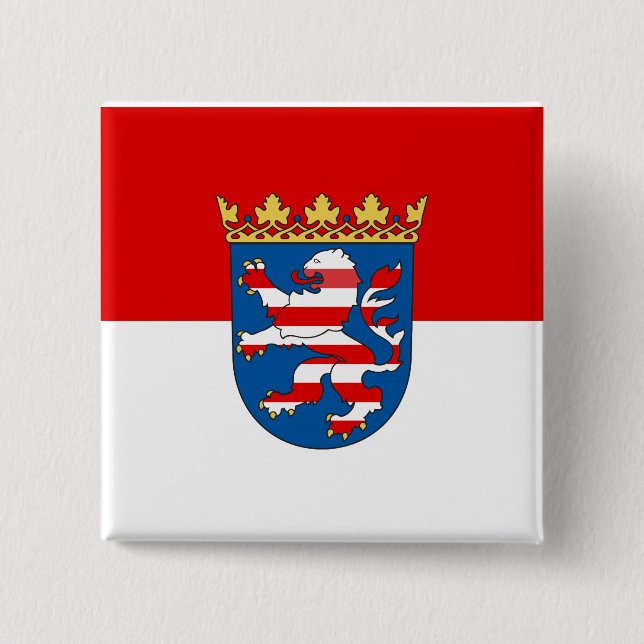 Badge Carré 5 Cm Bouton Drapeau Hesse Pinback (Devant)