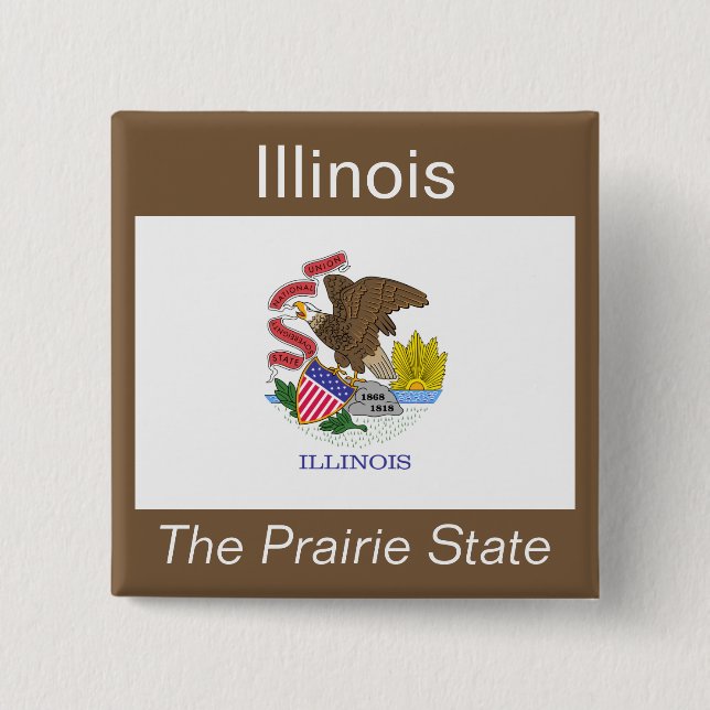 Badge Carré 5 Cm Bouton Drapeau Illinois (Devant)