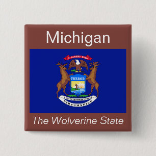 Badge Carré 5 Cm Bouton Drapeau Michigan