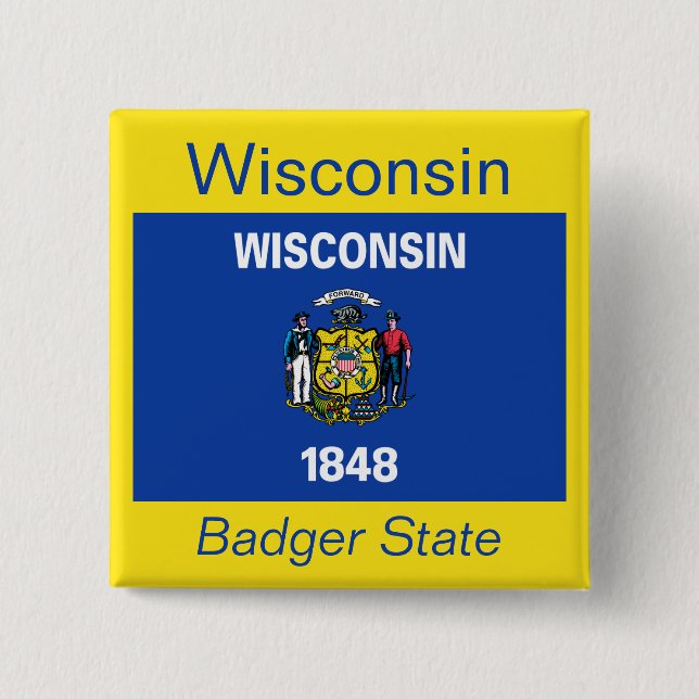 Badge Carré 5 Cm Bouton Drapeau Wisconsin (Devant)