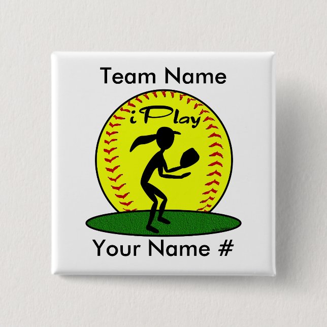 Badge Carré 5 Cm Bouton du base-ball de Fastpitch (Devant)
