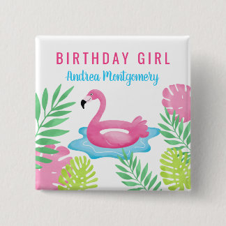 Badge Carré 5 Cm Bouton du bouton de la partie de la piscine rose F