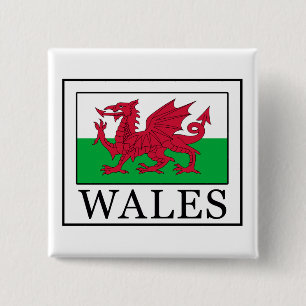 Badge Carré 5 Cm Bouton du Pays de Galles