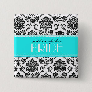 Badge Carré 5 Cm Bouton du père de la mariée Damask en bleu