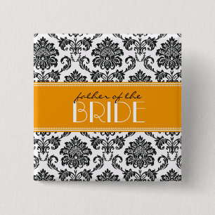 Badge Carré 5 Cm Bouton du père de la mariée Damask en orange