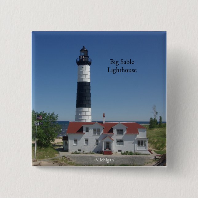 Badge Carré 5 Cm Bouton du phare de Big Sable (Devant)