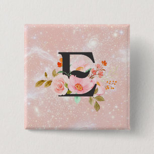 Badge Carré 5 Cm Bouton E Lettre