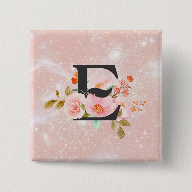 Badge Carré 5 Cm Bouton E Lettre (Devant)