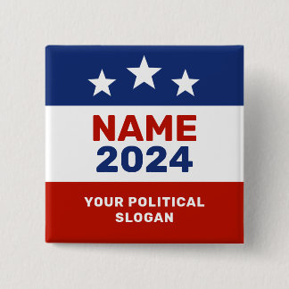 Badge Carré 5 Cm Bouton électoral rouge et bleu de la campagne poli