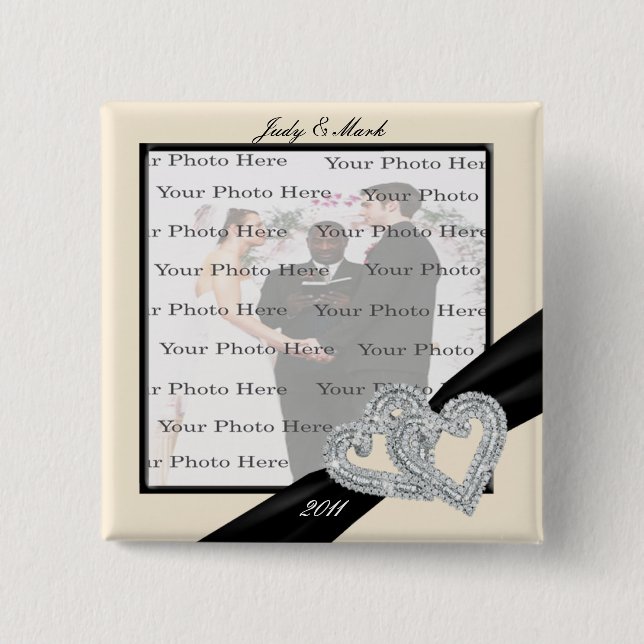 Badge Carré 5 Cm Bouton élégant Carré de ruban noir diamant (Devant)