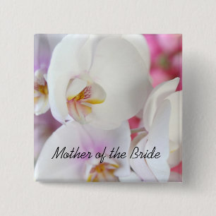 Badge Carré 5 Cm Bouton Elégant Orchidée Blanche
