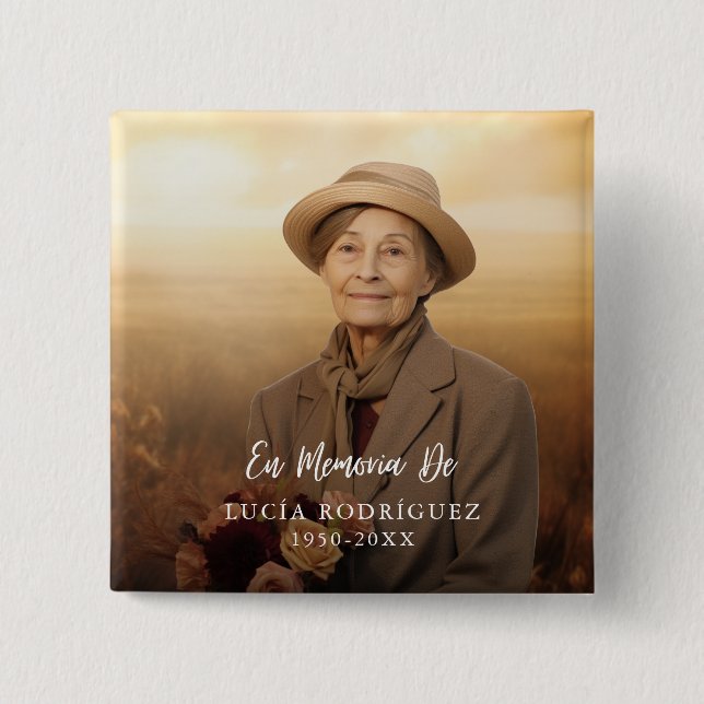 Badge Carré 5 Cm Bouton Em Memoria de Spanish Funeral Tribute (Devant)