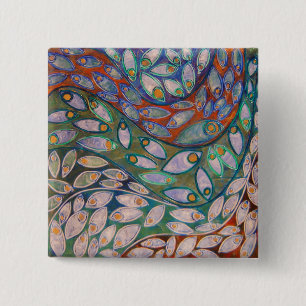 Badge Carré 5 Cm bouton en pastel de paons de l'eau (peinture)