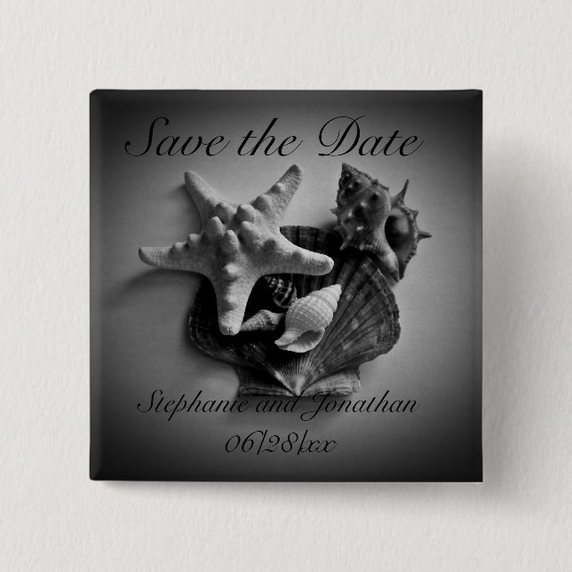 Badge Carré 5 Cm Bouton Enregistrer la date des shell (Devant)