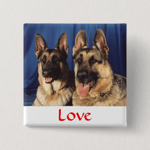 Badge Carré 5 Cm Bouton épinglé J'aime chien de berger allemand