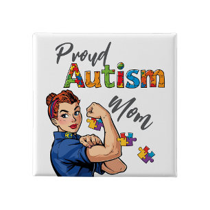 Badge Carré 5 Cm Bouton épinglette fière maman autisme